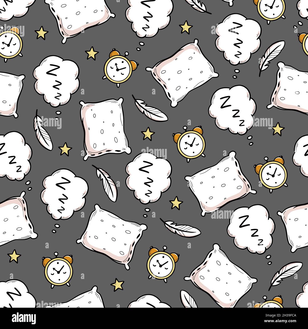 Sleep, bed time seamless pattern. Zzz, dream time kids background. Hand