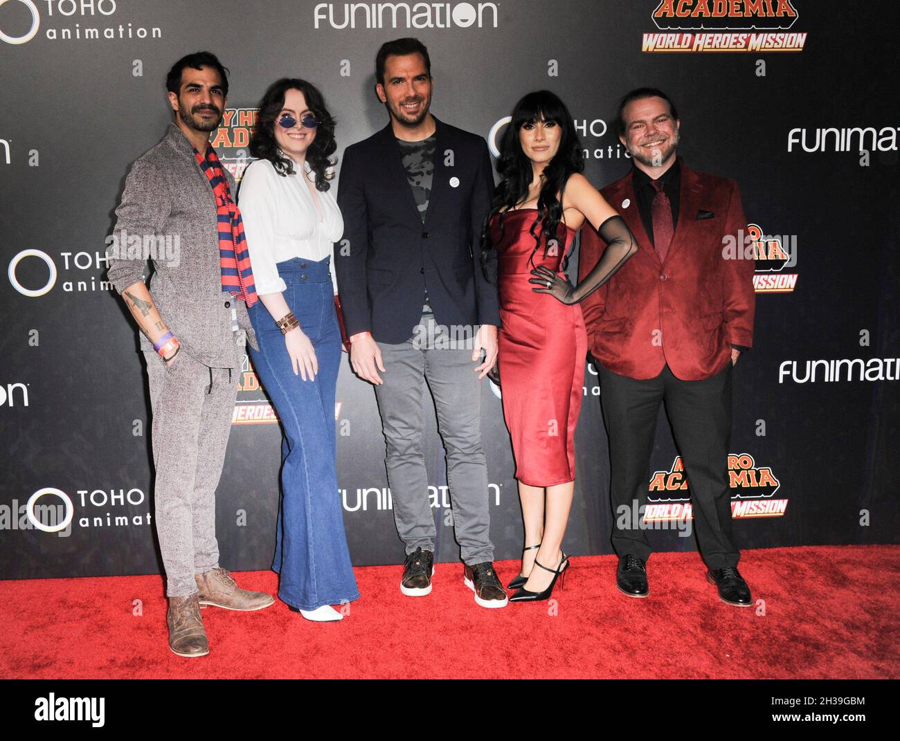 Los Angeles, CA. 26th Oct, 2021. Ryan Colt Levy, Sarah Roach, David Matranga, Cristina Vee, Justin Cook at arrivals for MY HERO ACADEMIA: WORLD HEROES' MISSION Premiere, L.A. Live Event Deck, Los Angeles, CA October 26, 2021. Credit: Elizabeth Goodenough/Everett Collection/Alamy Live News Stock Photo