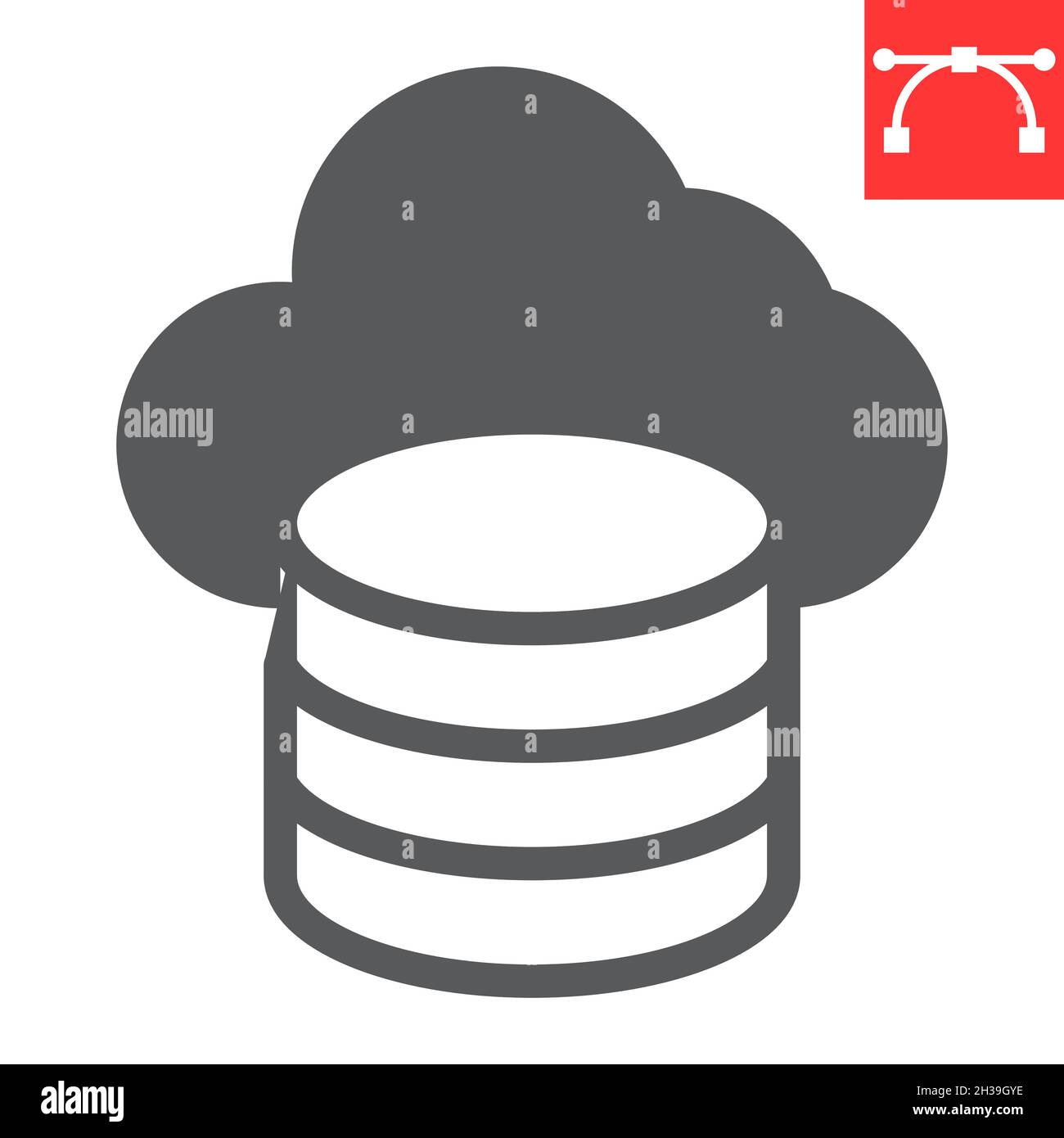 Big data glyph icon, database and connection, cloud computing vector icon, vector graphics, editable stroke solid sign, eps 10. Stock Vector