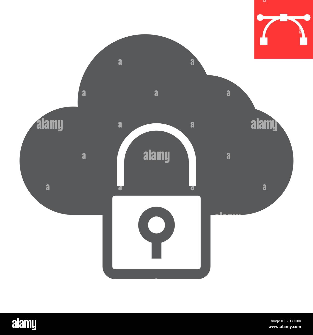 Cloud security glyph icon, database and protection, data security vector icon, vector graphics, editable stroke solid sign, eps 10. Stock Vector