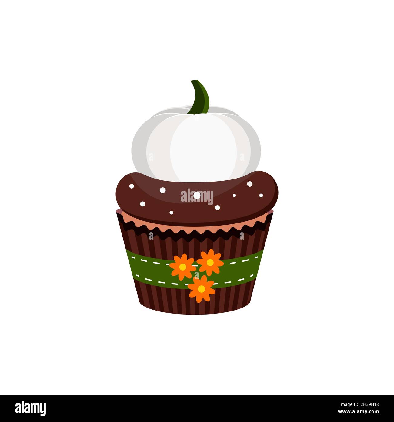 Cupcake with white pumpkin and chocolate cream dessert. Stock Vector