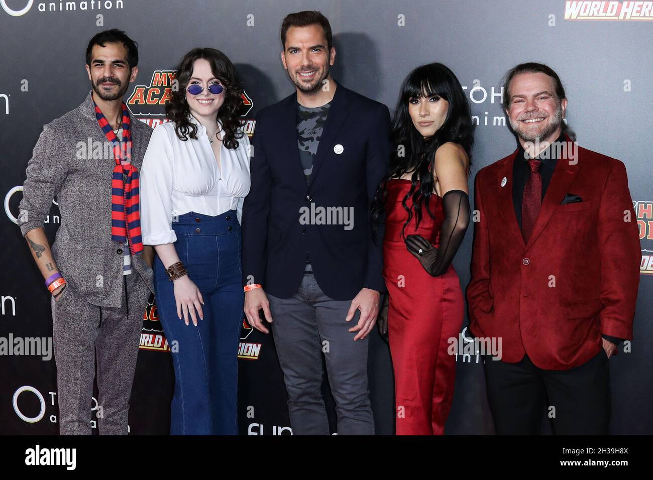 Los Angeles, United States. 26th Oct, 2021. LOS ANGELES, CALIFORNIA, USA - OCTOBER 26: Ryan Colt Levy, Sarah Roach, David Matranga, Cristina Vee and Justin Cook arrive at the Los Angeles Premiere Of Funimation's 'My Hero Academia: World Heroes' Mission' held at the L.A. Live Event Deck Top Floor Of The West Lot on October 26, 2021 in Los Angeles, California, United States. (Photo by Xavier Collin/Image Press Agency) Credit: Image Press Agency/Alamy Live News Stock Photo