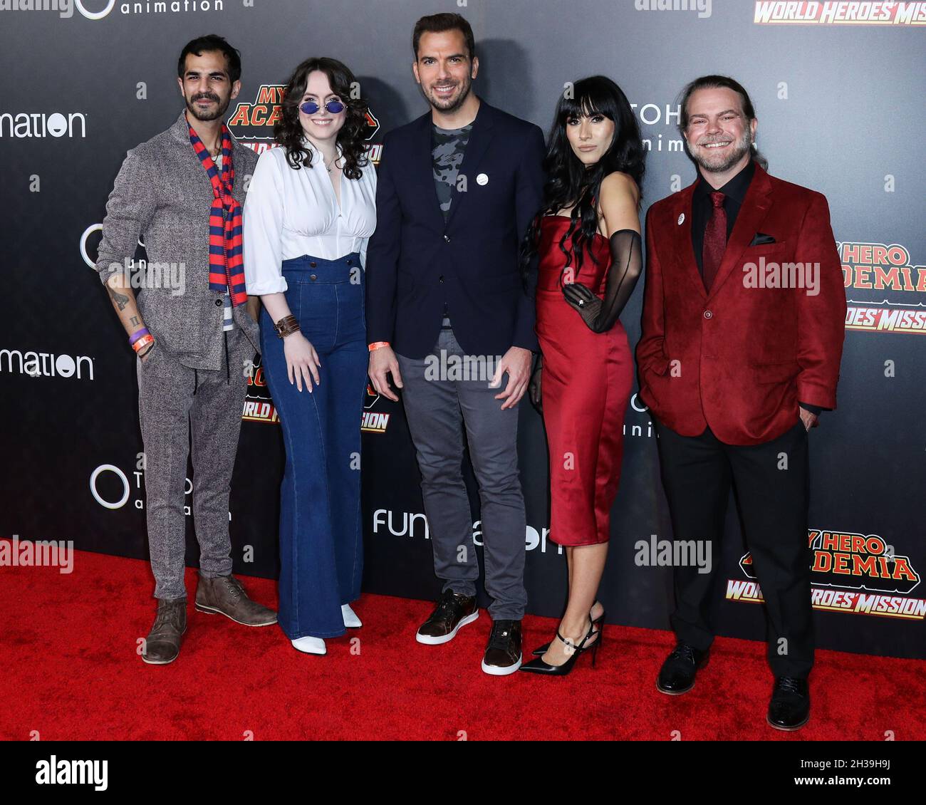 Los Angeles, United States. 26th Oct, 2021. LOS ANGELES, CALIFORNIA, USA - OCTOBER 26: Ryan Colt Levy, Sarah Roach, David Matranga, Cristina Vee and Justin Cook arrive at the Los Angeles Premiere Of Funimation's 'My Hero Academia: World Heroes' Mission' held at the L.A. Live Event Deck Top Floor Of The West Lot on October 26, 2021 in Los Angeles, California, United States. (Photo by Xavier Collin/Image Press Agency) Credit: Image Press Agency/Alamy Live News Stock Photo