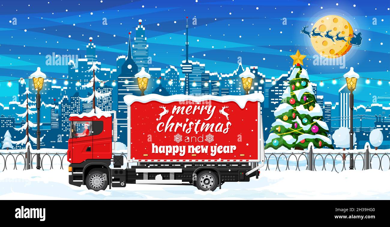 Christmas Delivery Truck in Town Stock Vector Image & Art Alamy