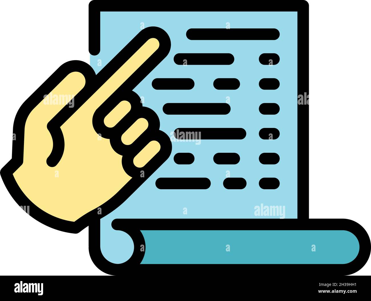 Document and hand icon. Outline document and hand vector icon color ...