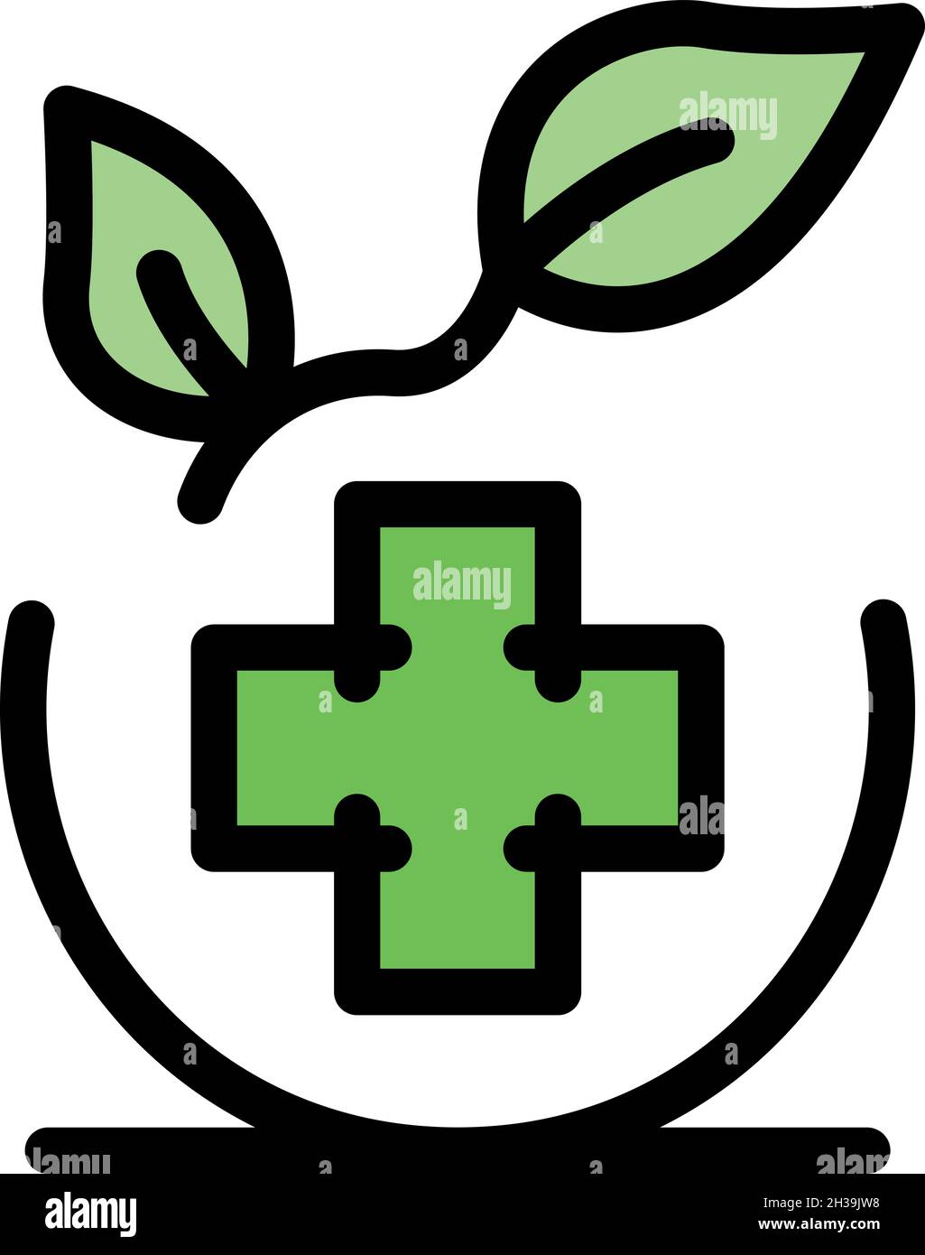 Medical cross and leaf icon. Outline medical cross and leaf vector icon color flat isolated Stock Vector