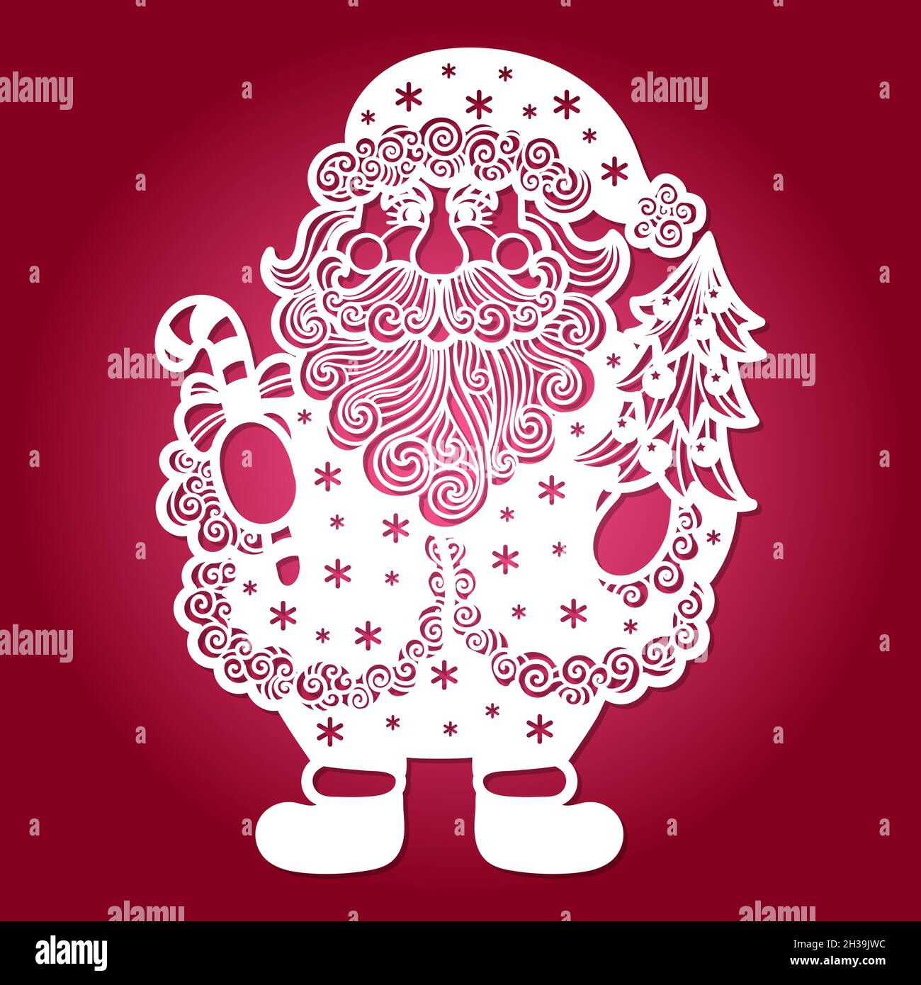 Laser cutting template. Santa claus with christmas tree. Vector Stock Vector