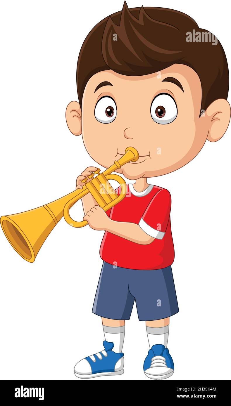 Cartoon little boy blowing a trumpet Stock Vector Image & Art Alamy