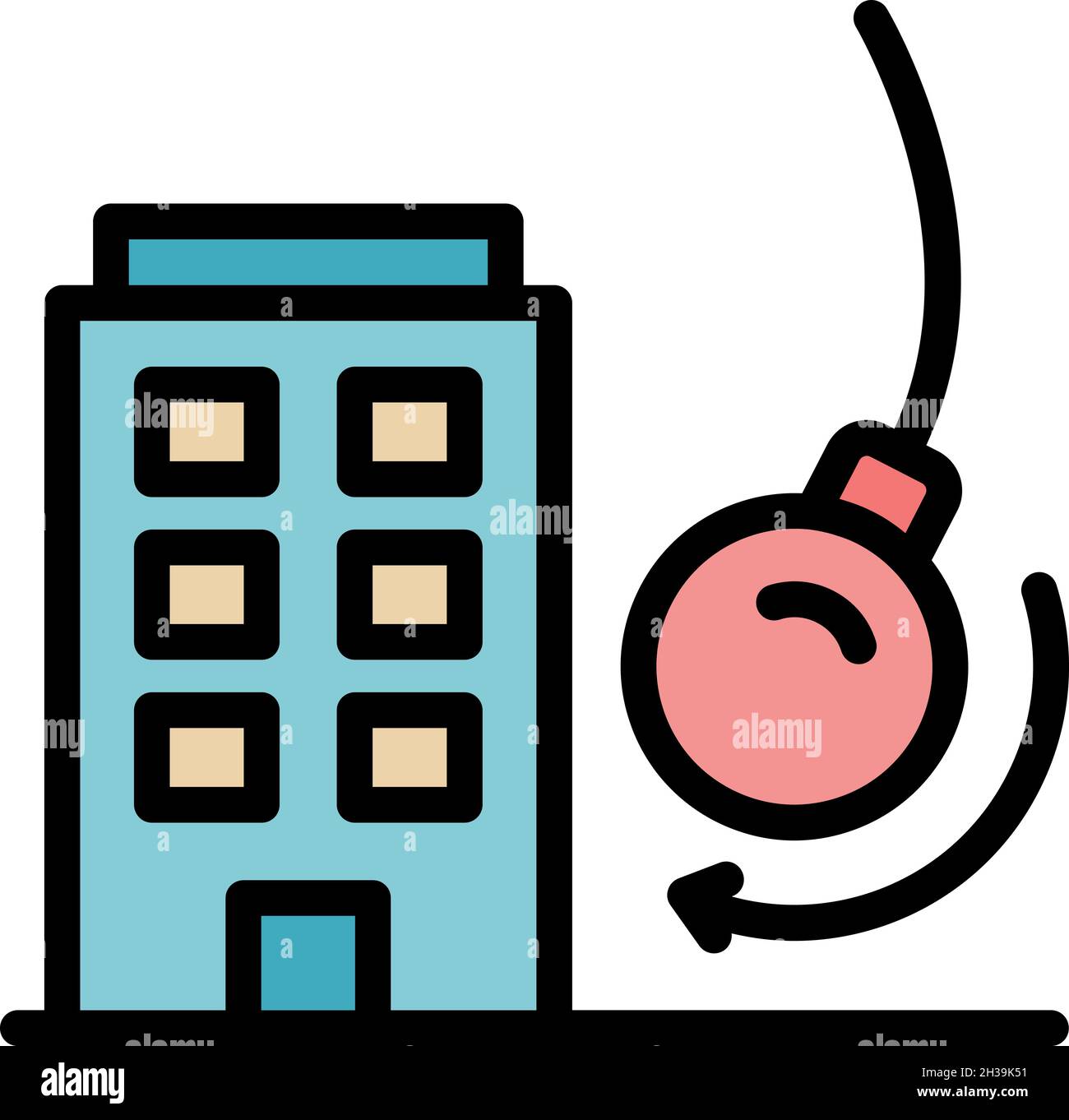 Wrecking ball icon. Outline wrecking ball vector icon color flat isolated Stock Vector