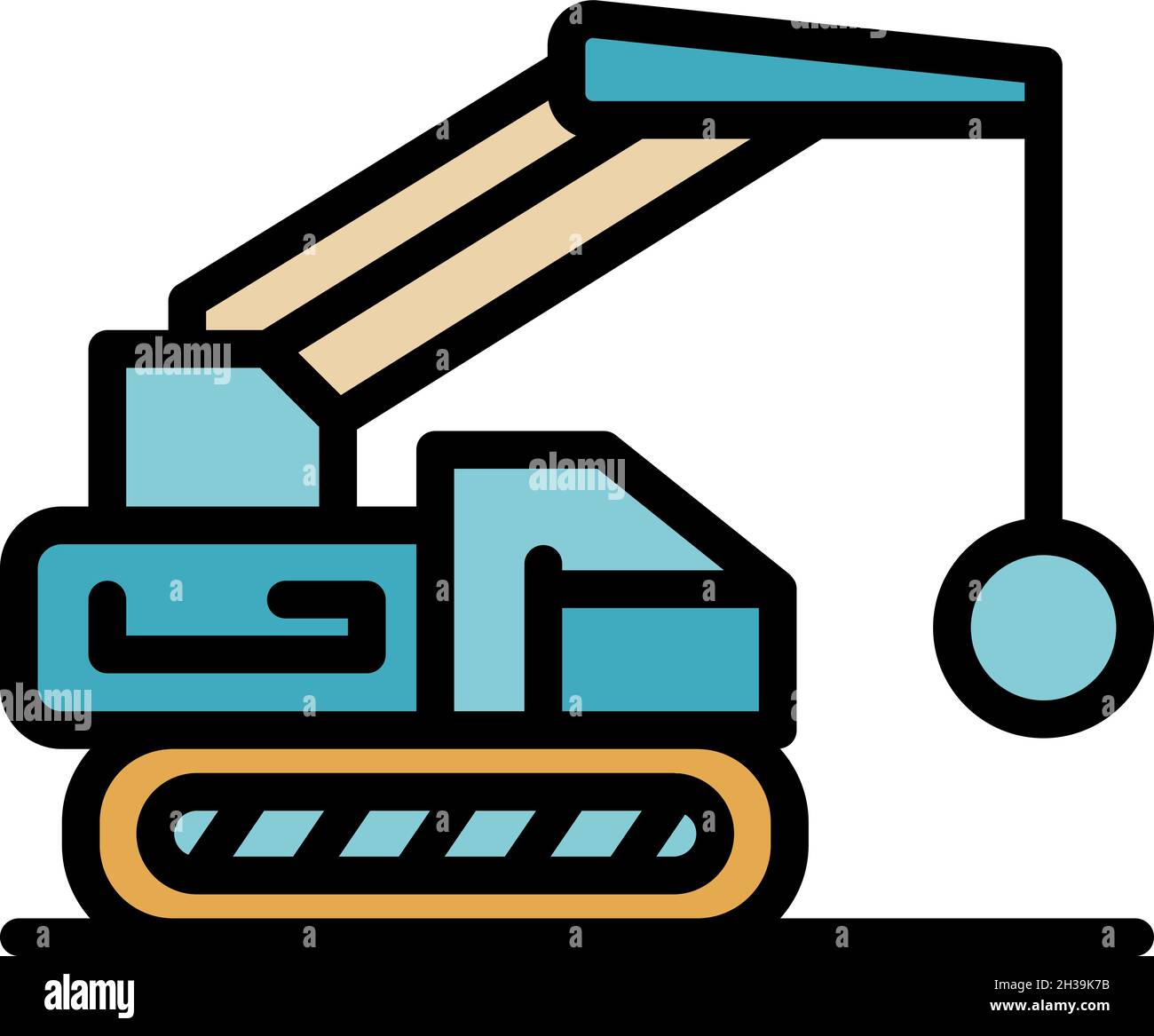 Excavator wrecking ball icon. Outline excavator wrecking ball vector icon color flat isolated Stock Vector