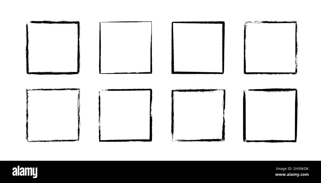 Ink square frames. Grunge empty black boxes set. Rectangle borders