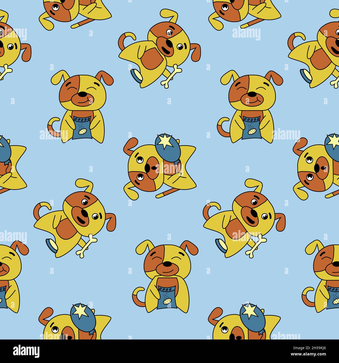 Seamless pattern, cute funny dog, vector illustration Stock Vector