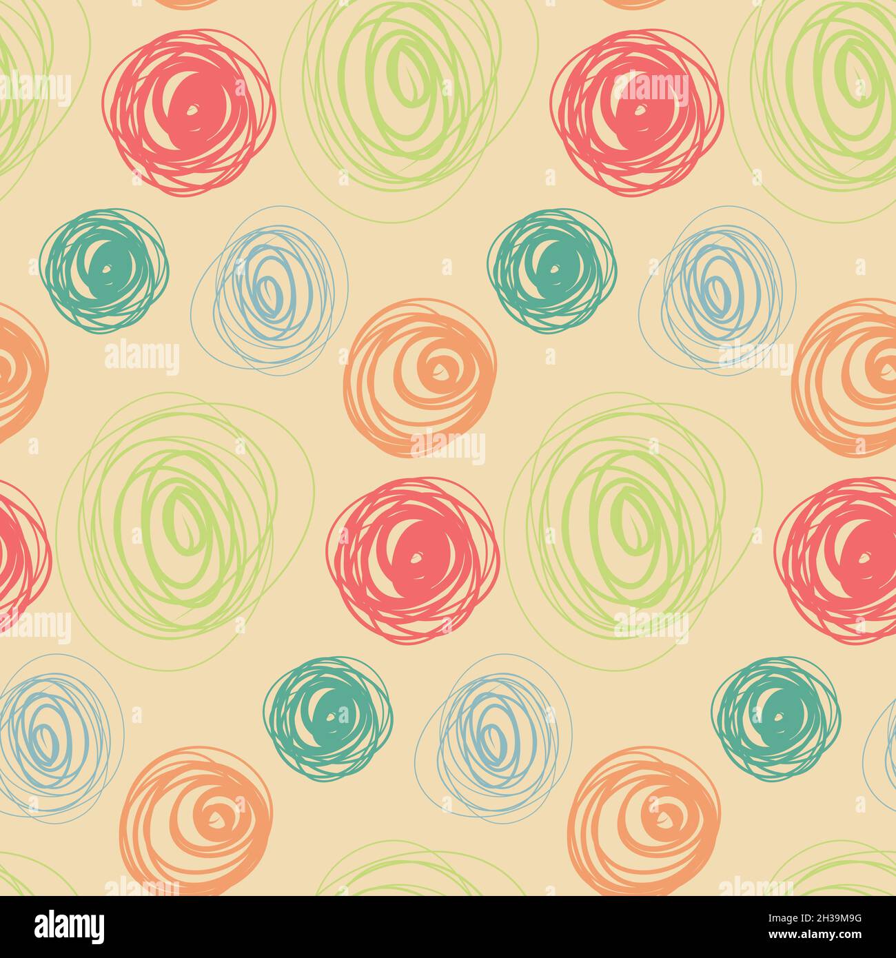 Seamless pattern cute hand drawn abstract circle, abstract chaotic vector illustration Stock Vector