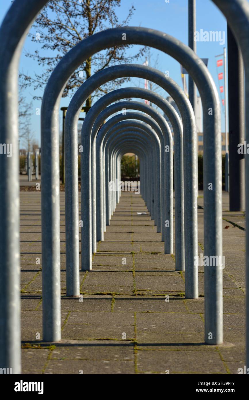Bicycle Stands in a Row. Stock Photo