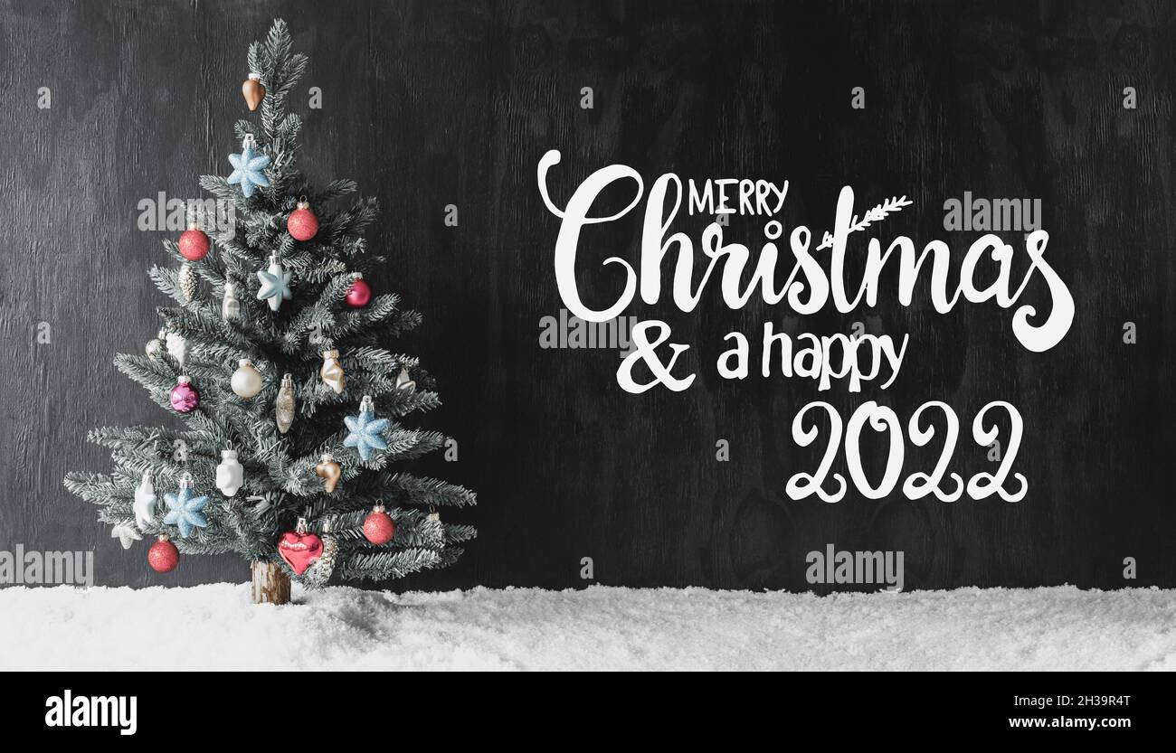 Christmas 2022 Snow Christmas Tree, Snow, Colorful Ball, Merry Christmas And A Happy 2022 Stock  Photo - Alamy