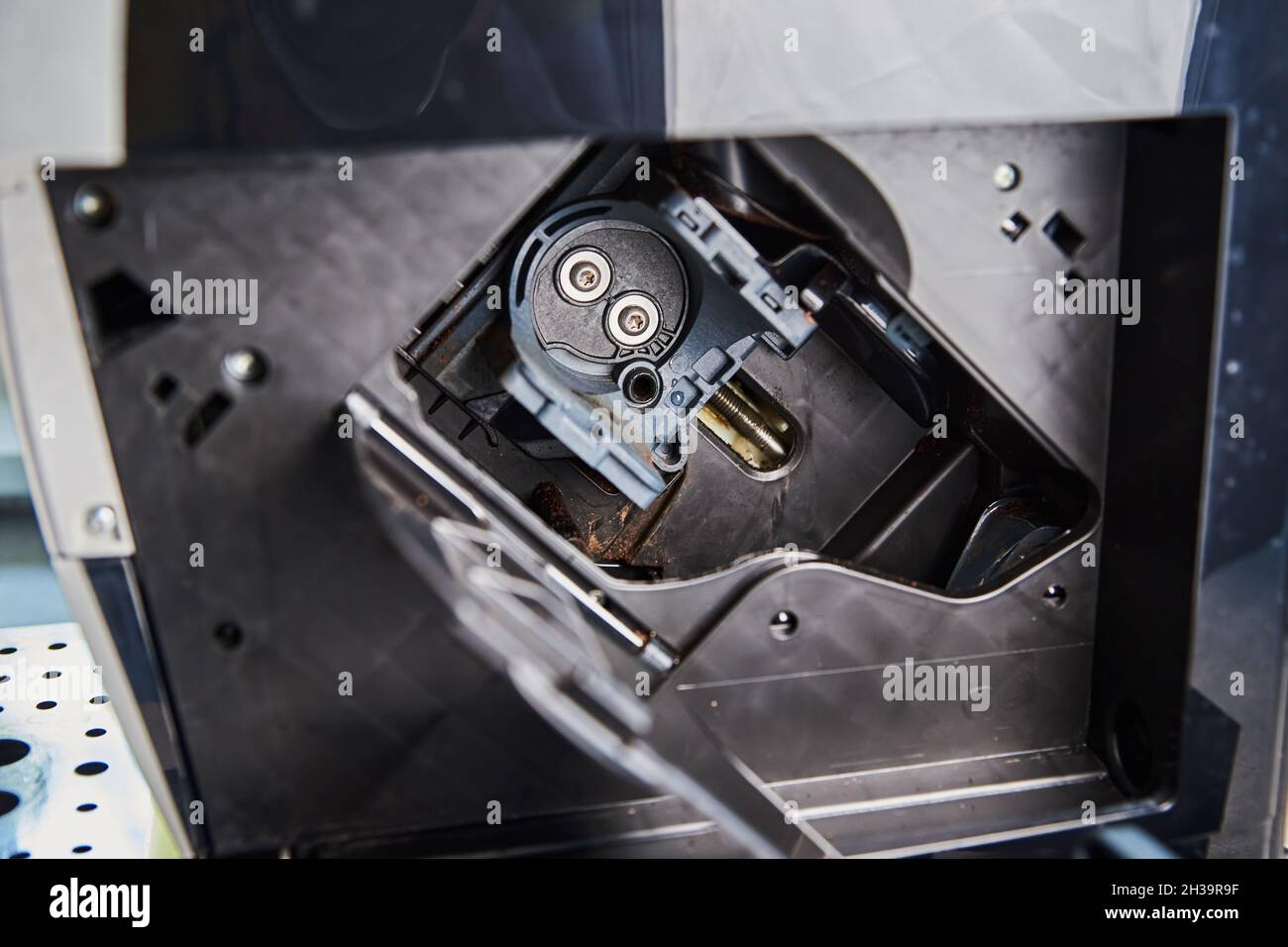 Automatic coffee machine cleaning. Open door in coffee machine for