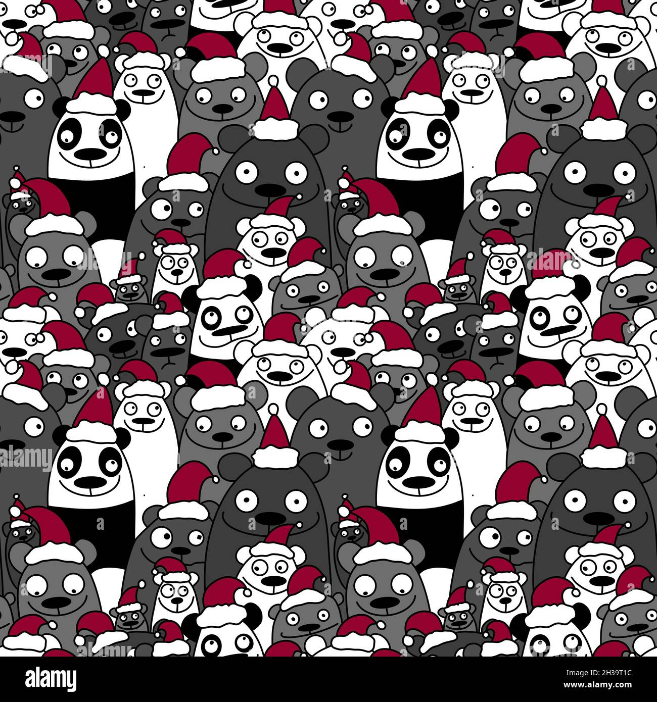 Seamless Christmas pattern with bears and Santa hat for fabrics and textiles  Stock Photo