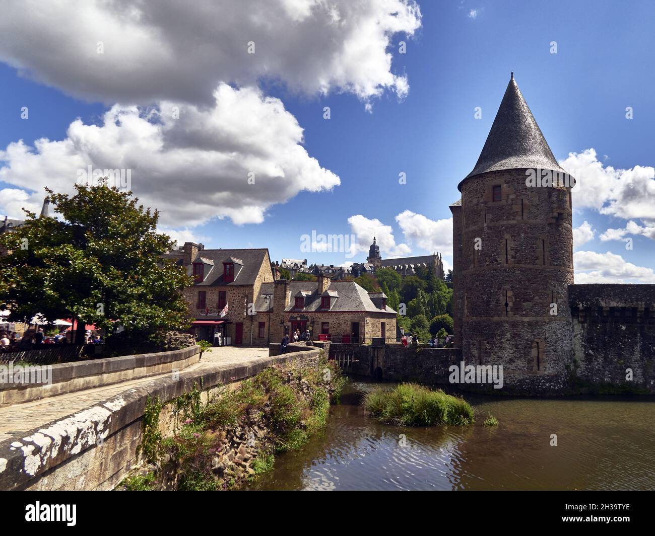 Fougeres, France. Ille-et-Vilaine department, Brittany France.  The defensive castle first built in the 11th century and surrounded by a moat fed by t Stock Photo