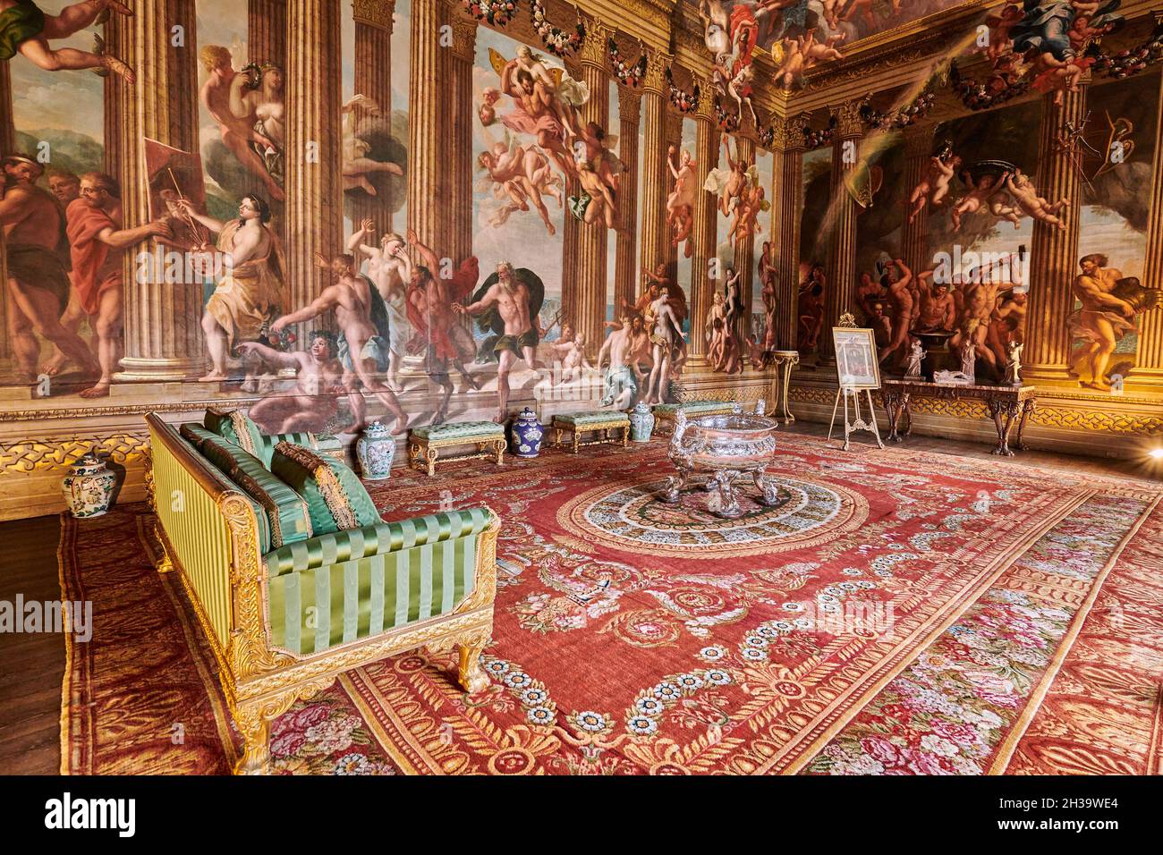 Paintings by Verrio in the Heaven room at Burghley House, an elizabethan mansion built by William Cecil, Lord Burghley, at Stamford in 16 century Engl Stock Photo