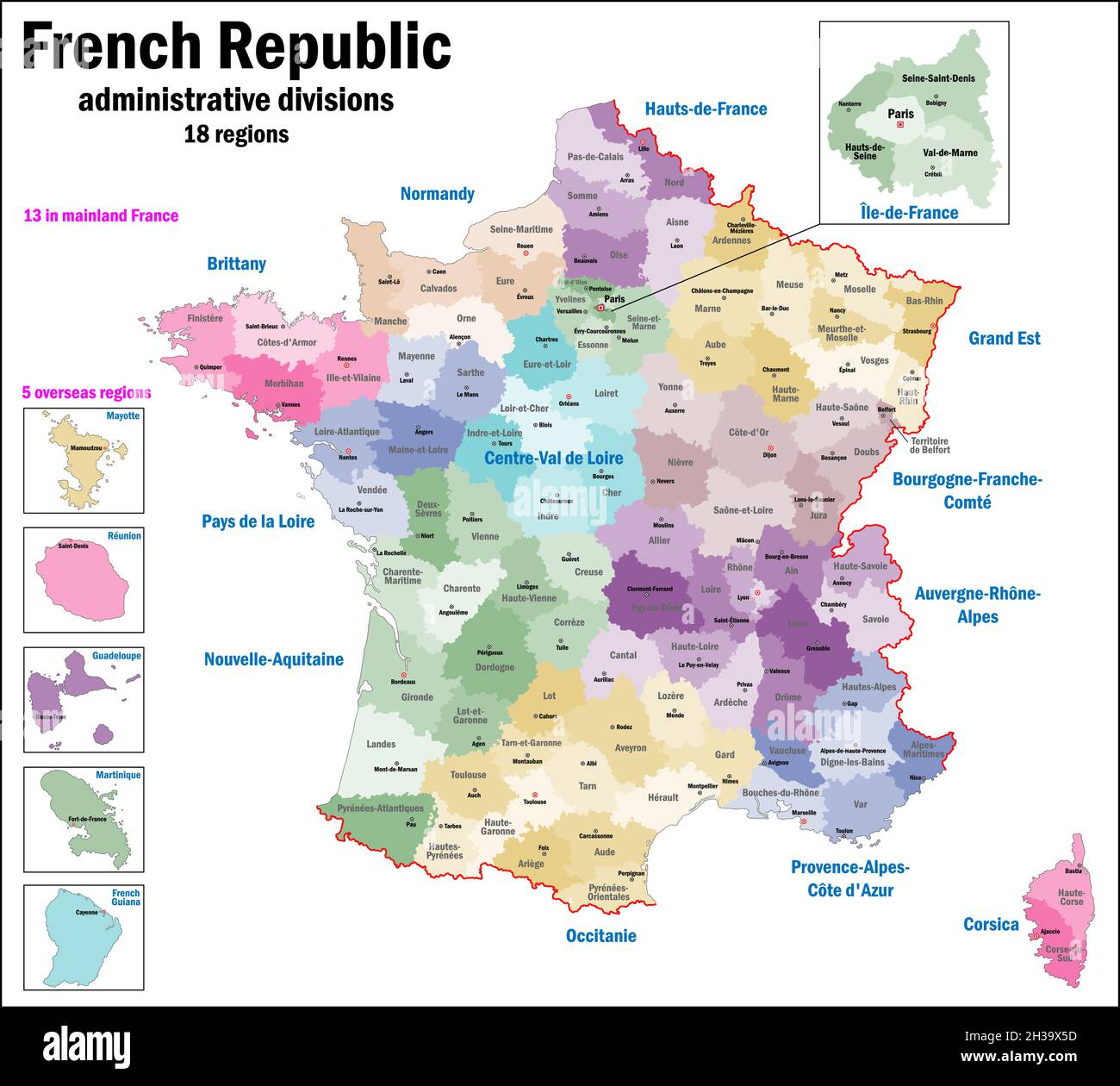 Illustration of departments of France Stock Vector Image & Art - Alamy