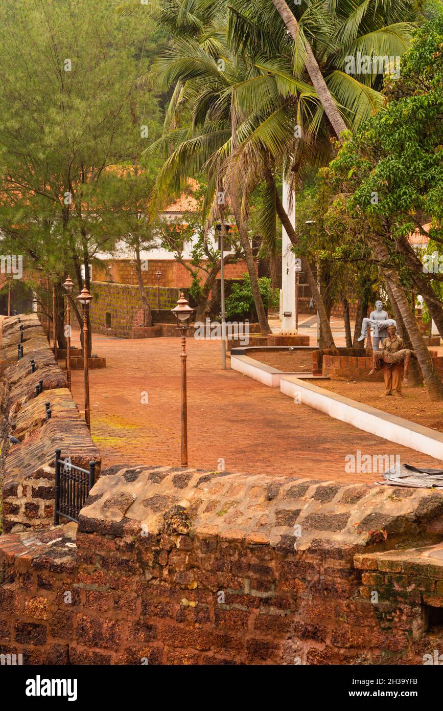 Candolim Goa India- August 8 2021: Portuguese era Lower Aguada Fort and former central Jail being renovated as a tourist attraction Stock Photo