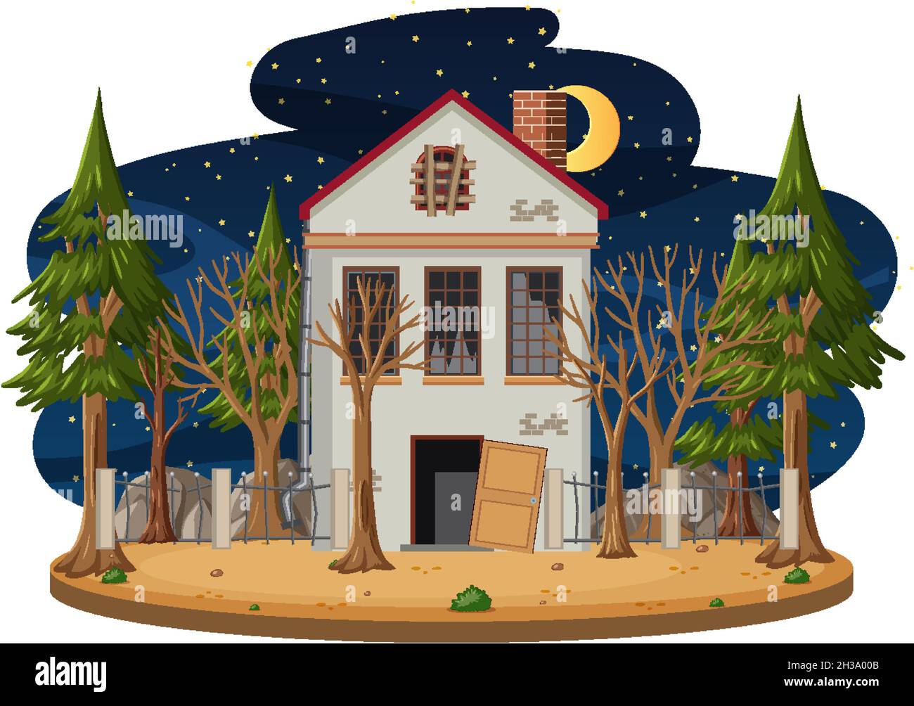 Spooky house at night isolated illustration Stock Vector Image & Art ...