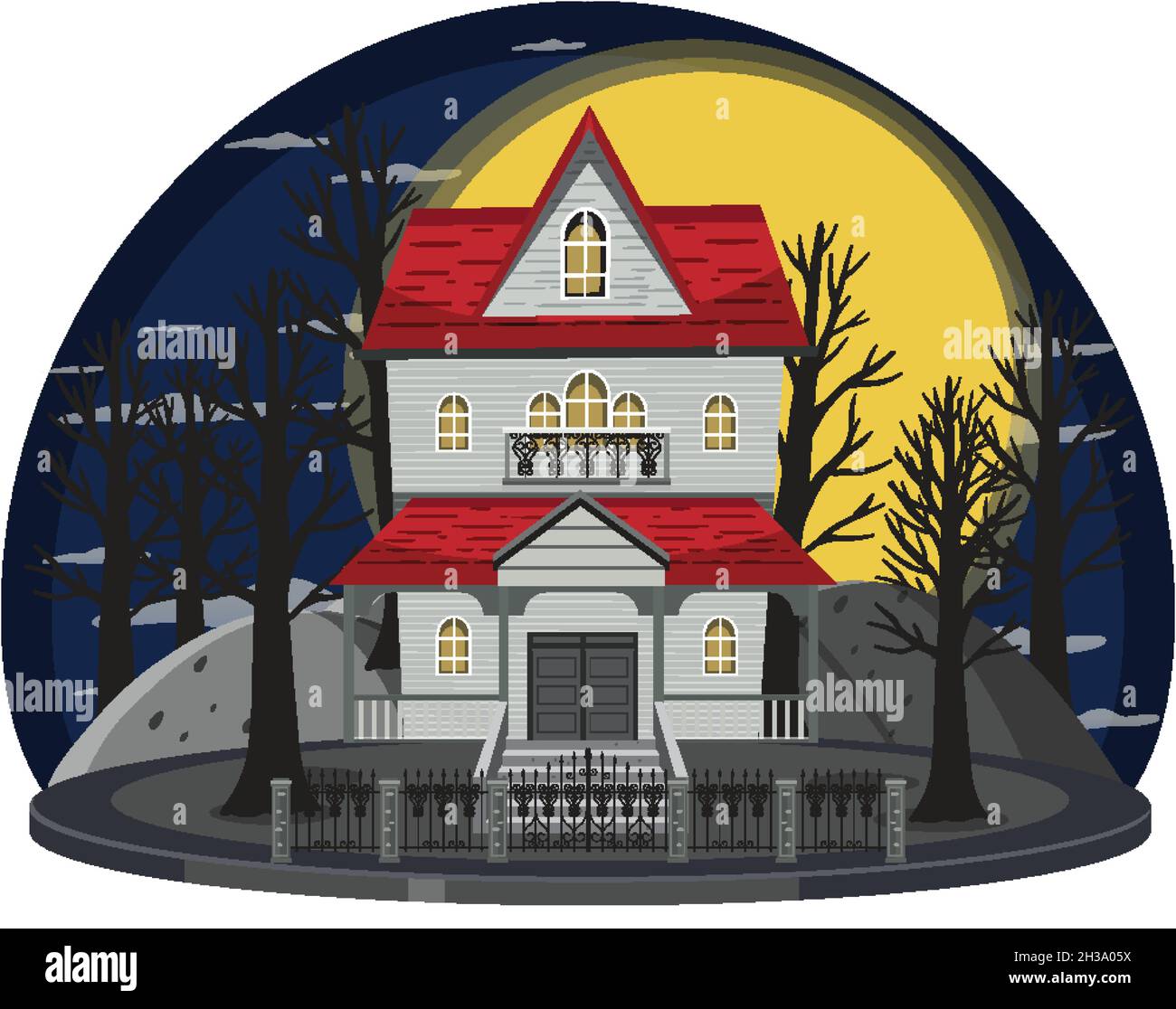 Haunted house at night scene illustration Stock Vector Image & Art - Alamy