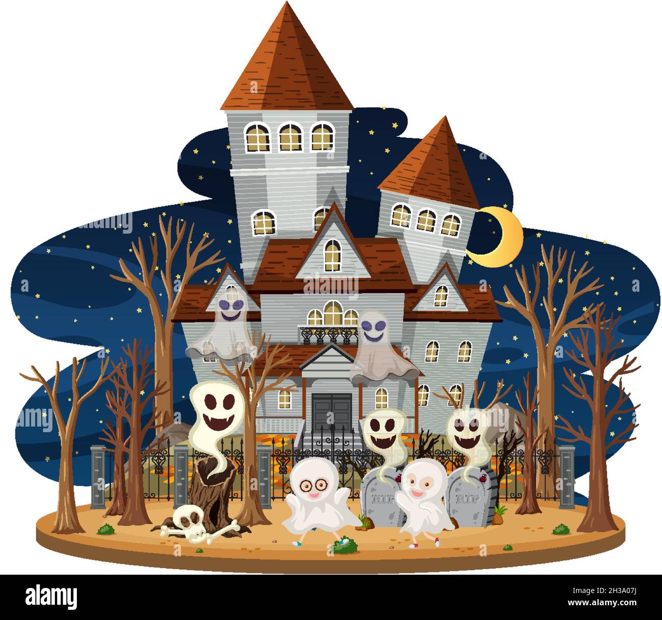 Haunted house at night scene illustration Stock Vector Image & Art - Alamy