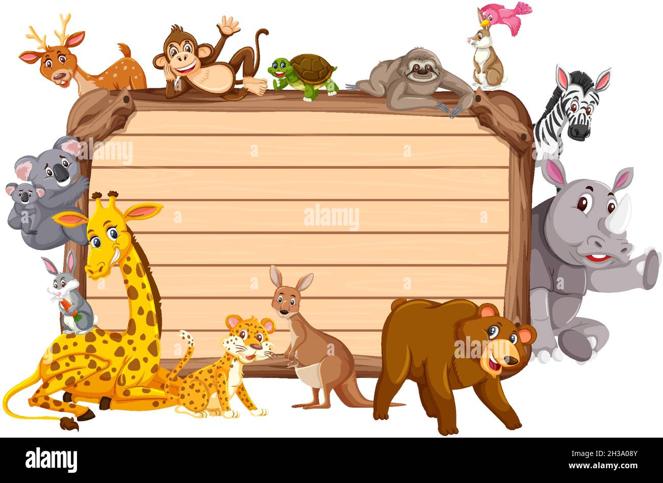 Empty wooden board with various wild animals illustration Stock Vector ...
