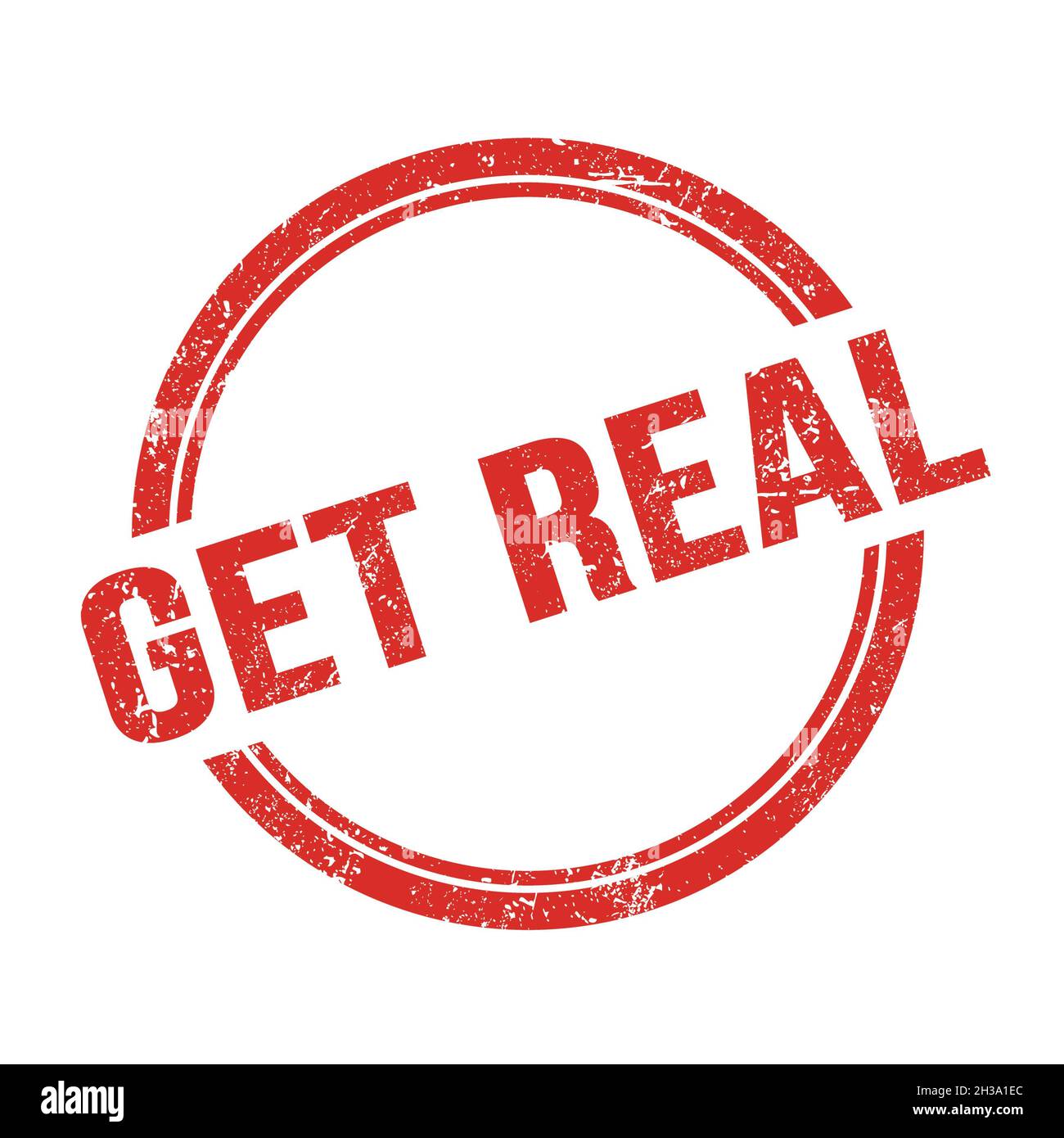 GET REAL text written on red grungy vintage round stamp Stock Photo - Alamy