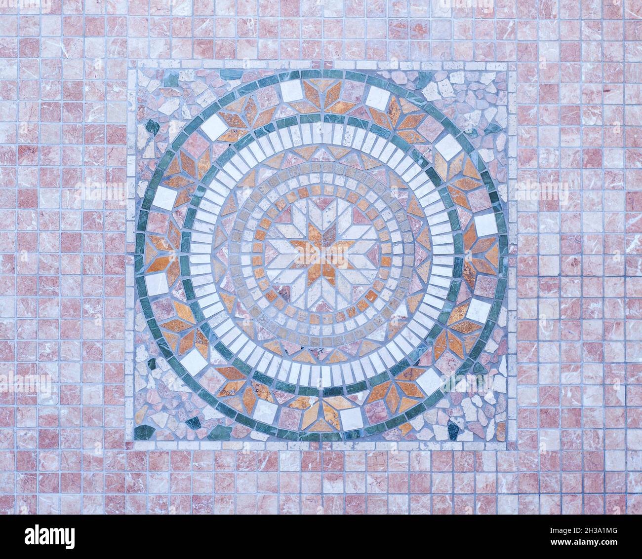 Vintage old ceramic tiles wall decoration and background Stock Photo