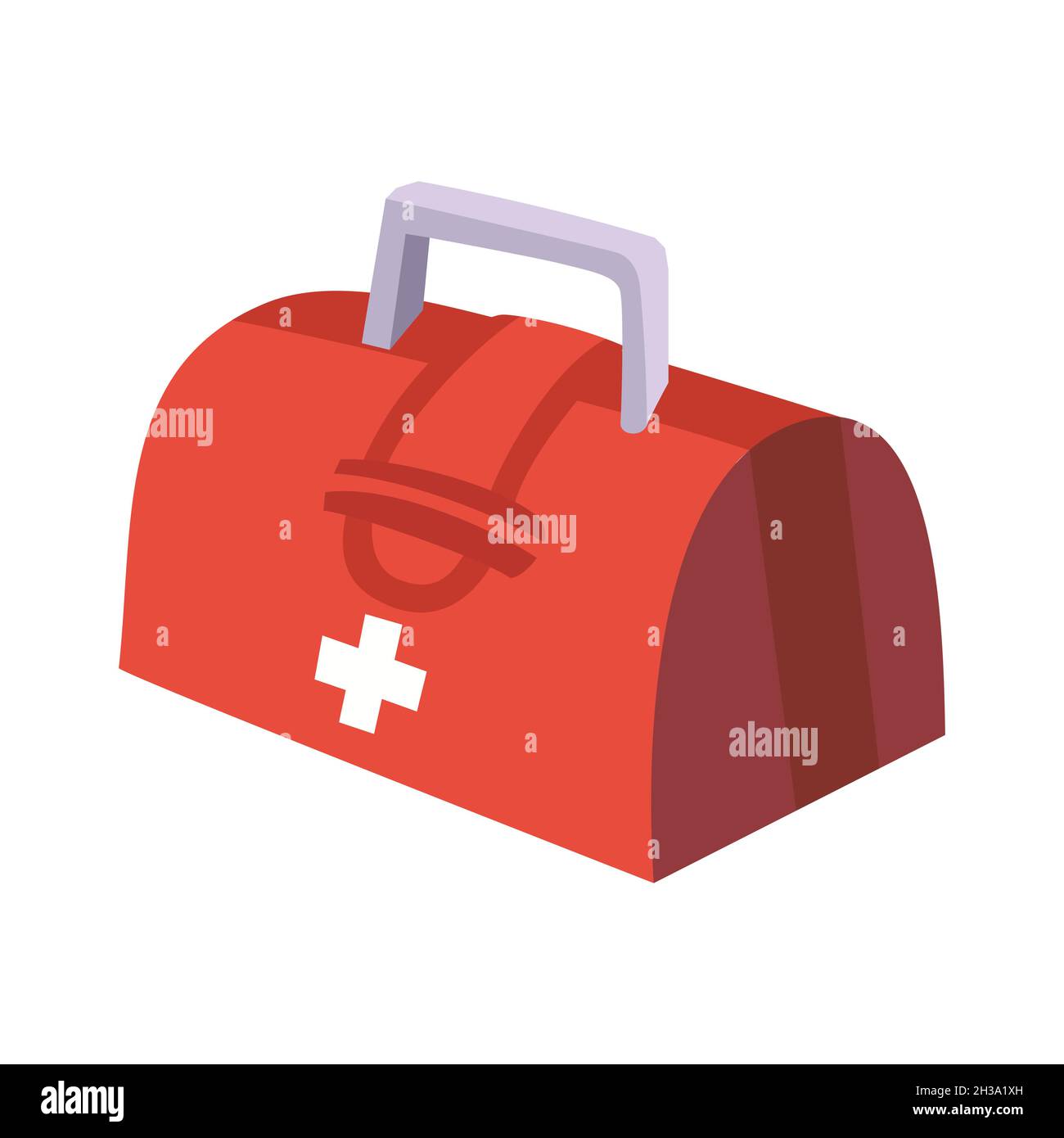 vector flat design red medical first aid bag illustration with white