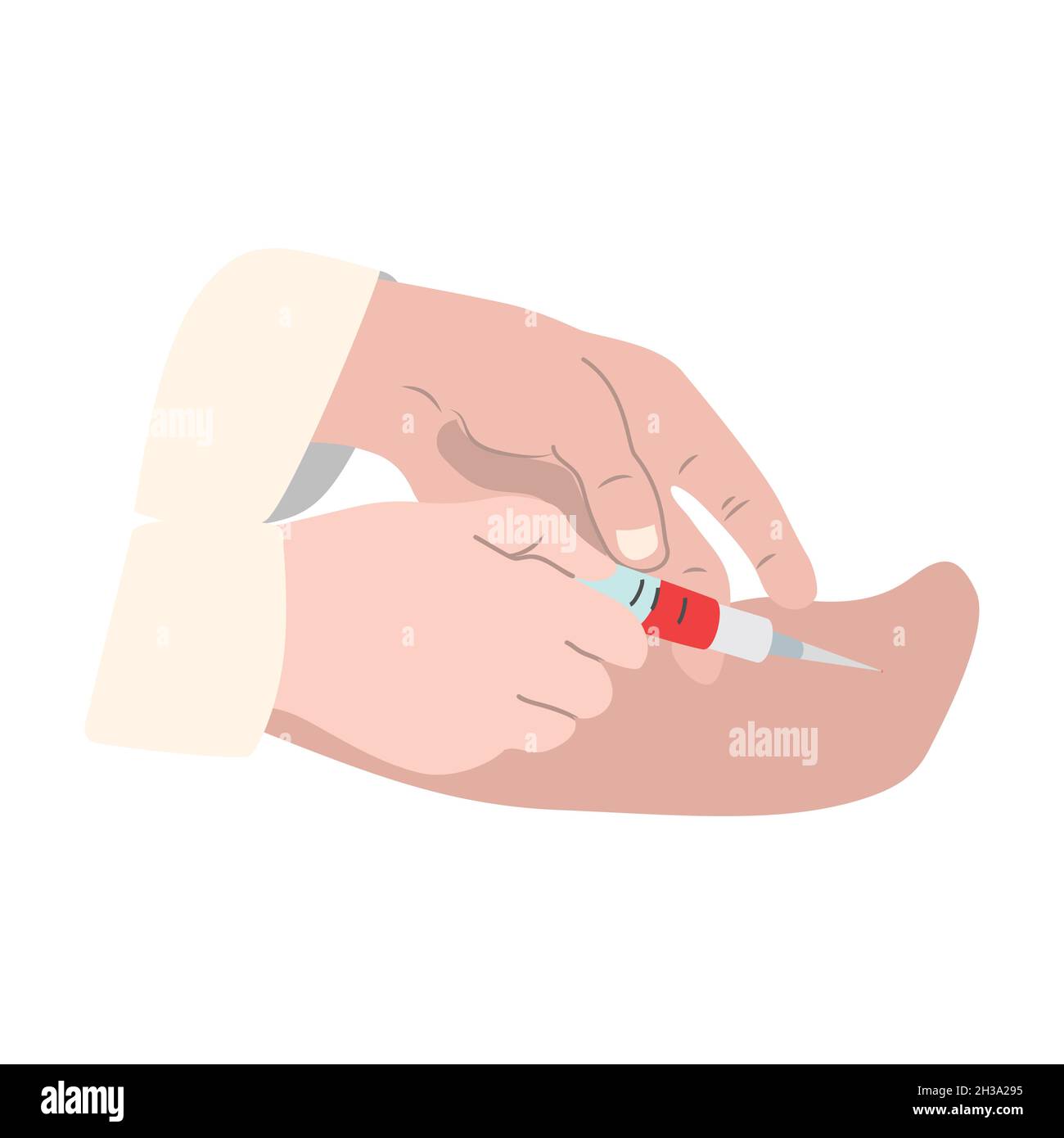 Hand holding Medical syringe flat Design, vector illustration white ...