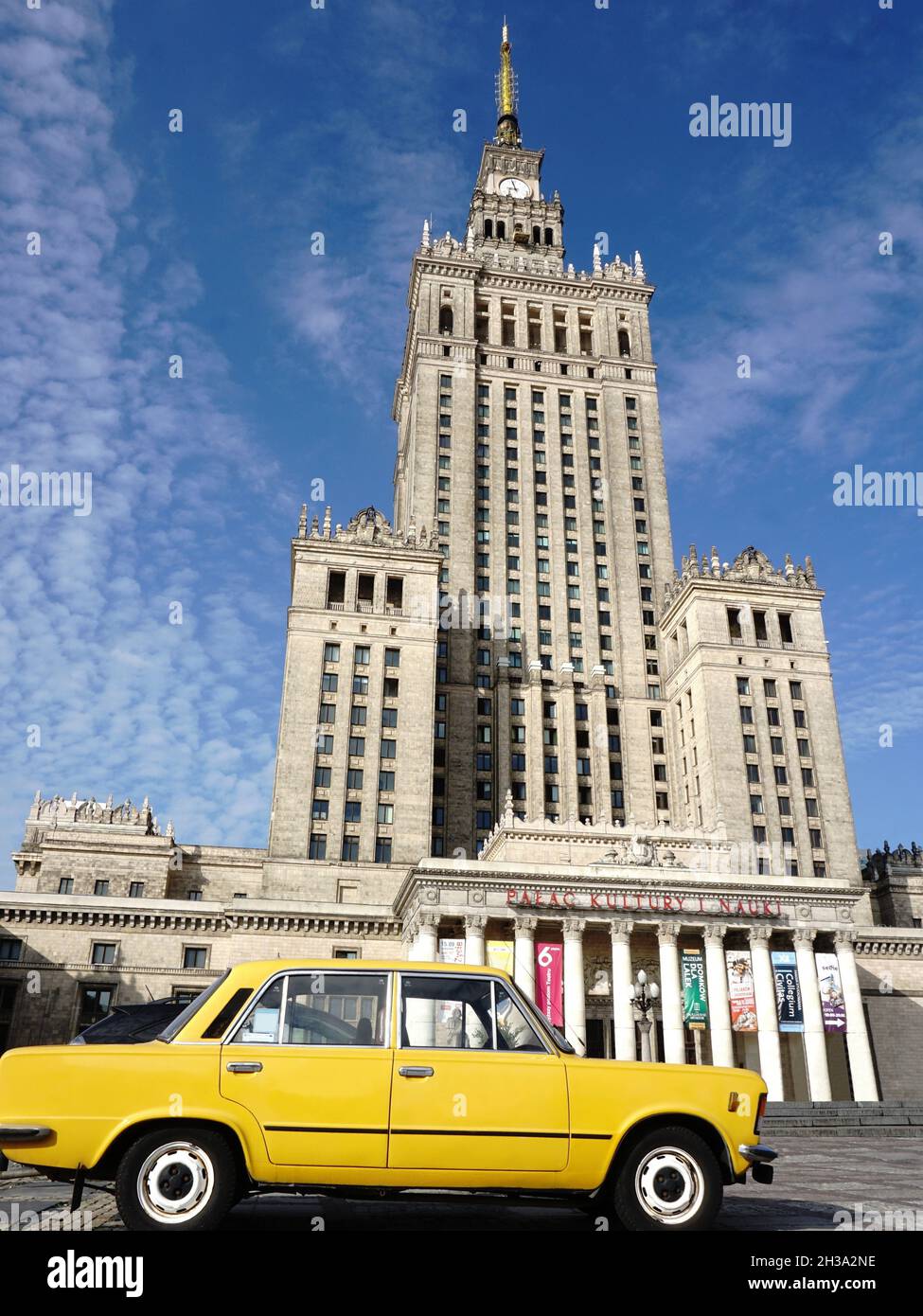 Palace of Culture and Science and classic Polish car Fiat 125p