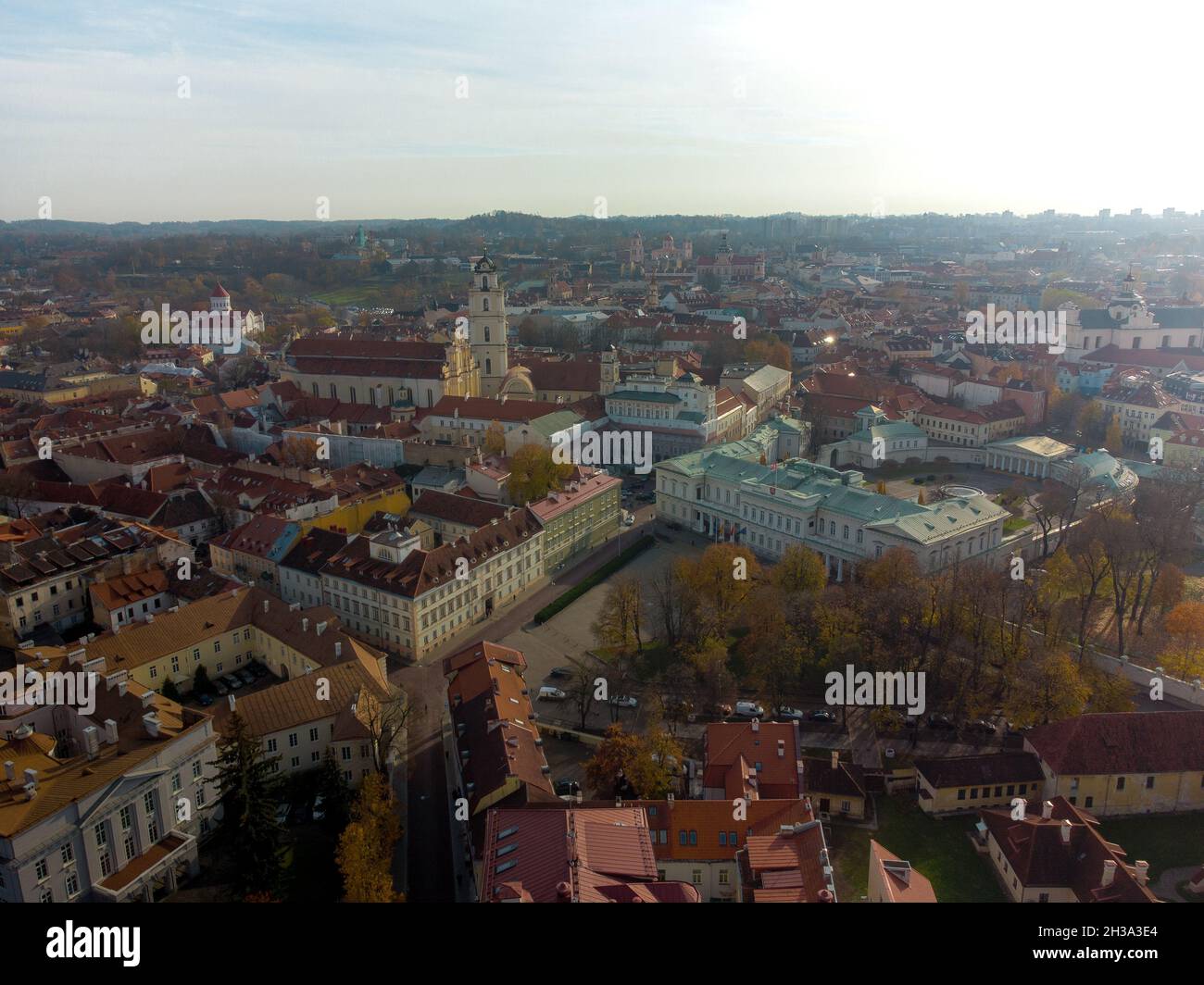 Vilnius oldtown visible by the drone Stock Photo