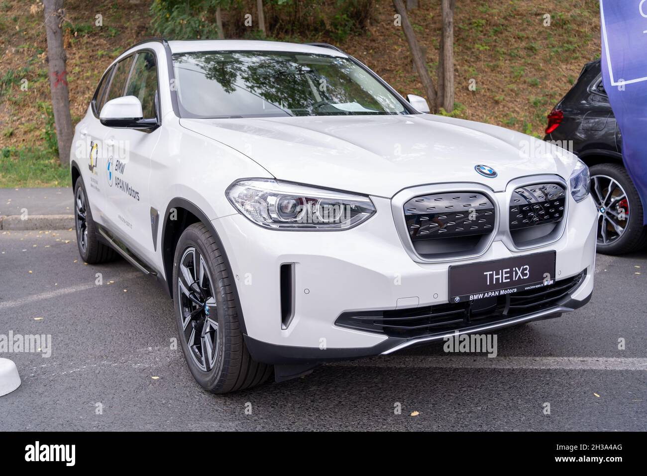 Galati, Romania - September 15, 2021: Headlights BMW iX3 is an all ...