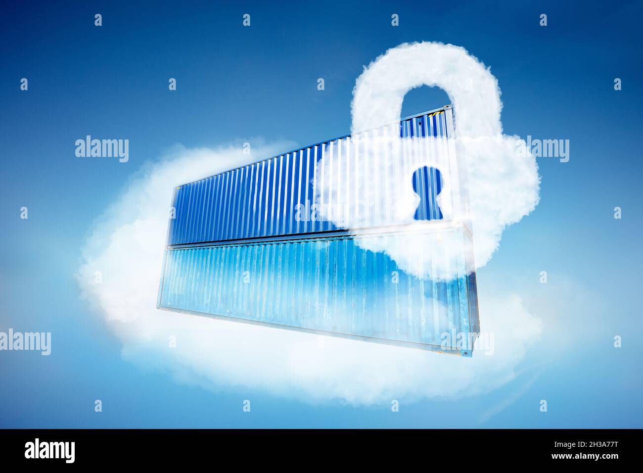Containers in the cloud with security lock icon Stock Photo Alamy