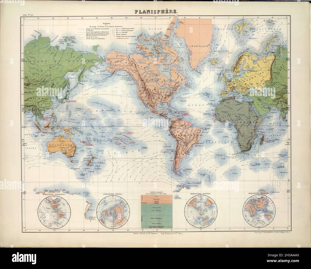 Historic illustrated vintage 18-19th century world map Stock Photo - Alamy