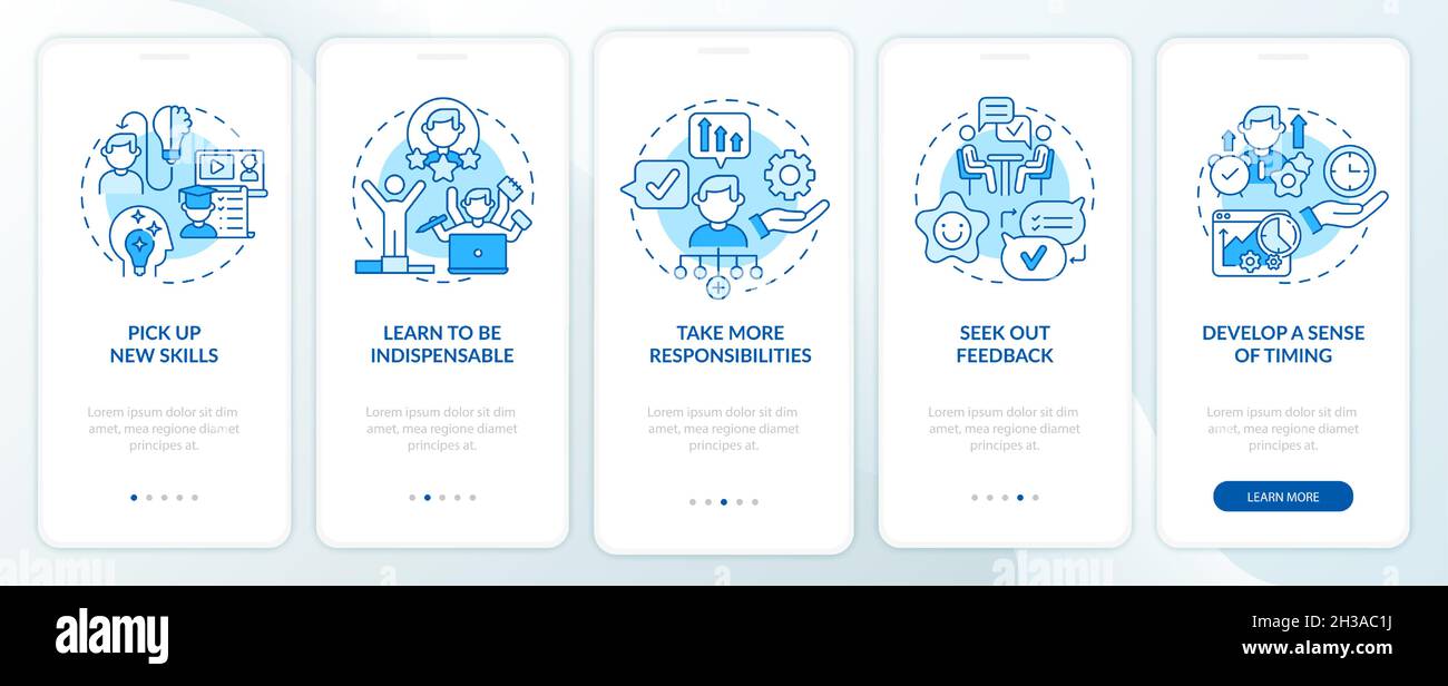 Career advancement process blue onboarding mobile app page screen Stock Vector