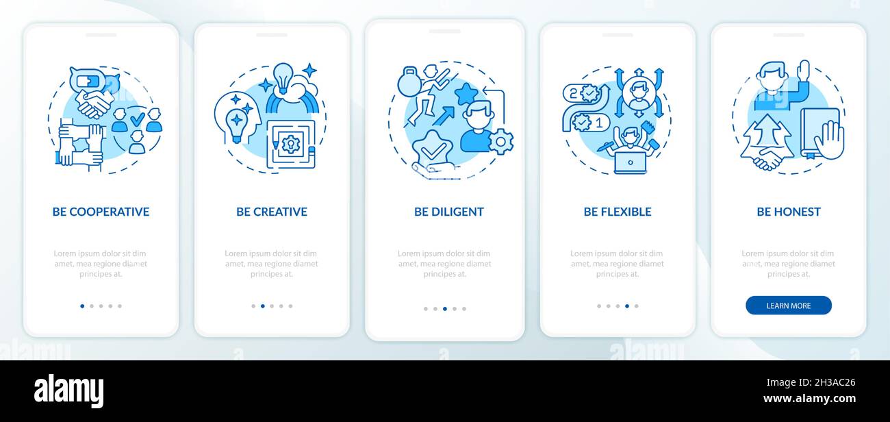 Traits for career advancement blue onboarding mobile app page screen ...