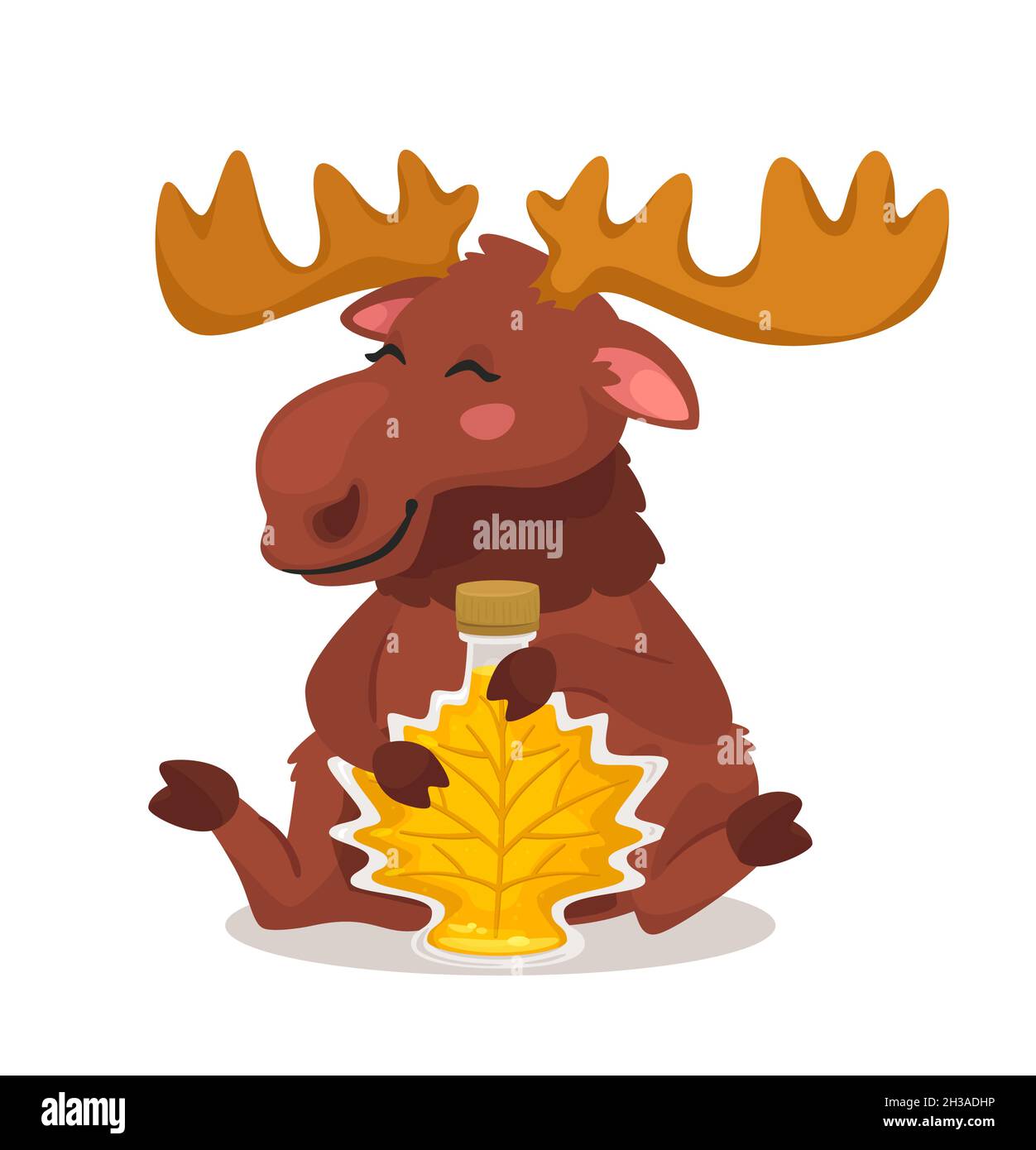 elk holding a bottle of maple syrup Stock Vector