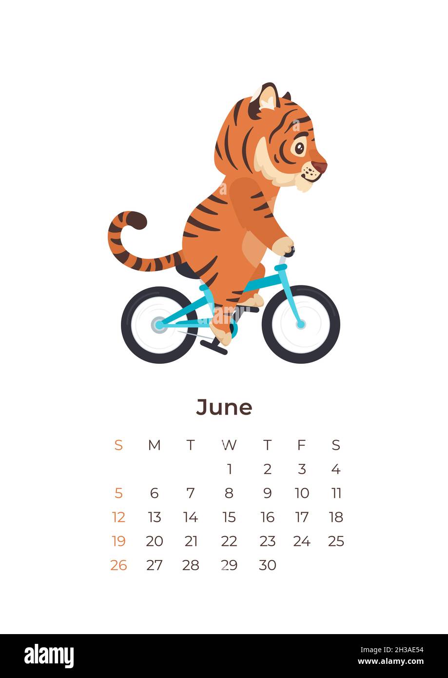 Cartoon Tiger June 2022 A4 Format Calendar Template Stock Vector Image &  Art - Alamy