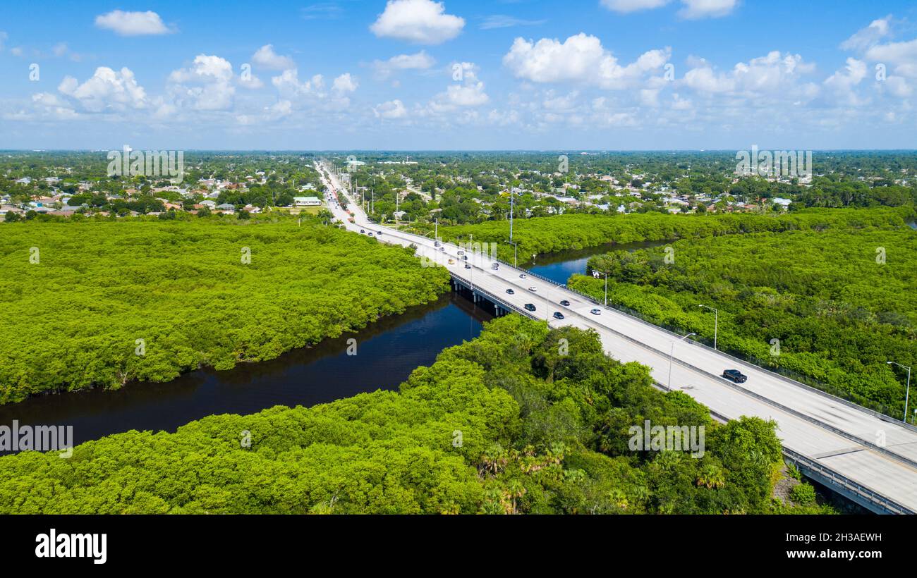 Aerial View Of Port St Lucie, Florida River & Traffic Stock Photo Alamy