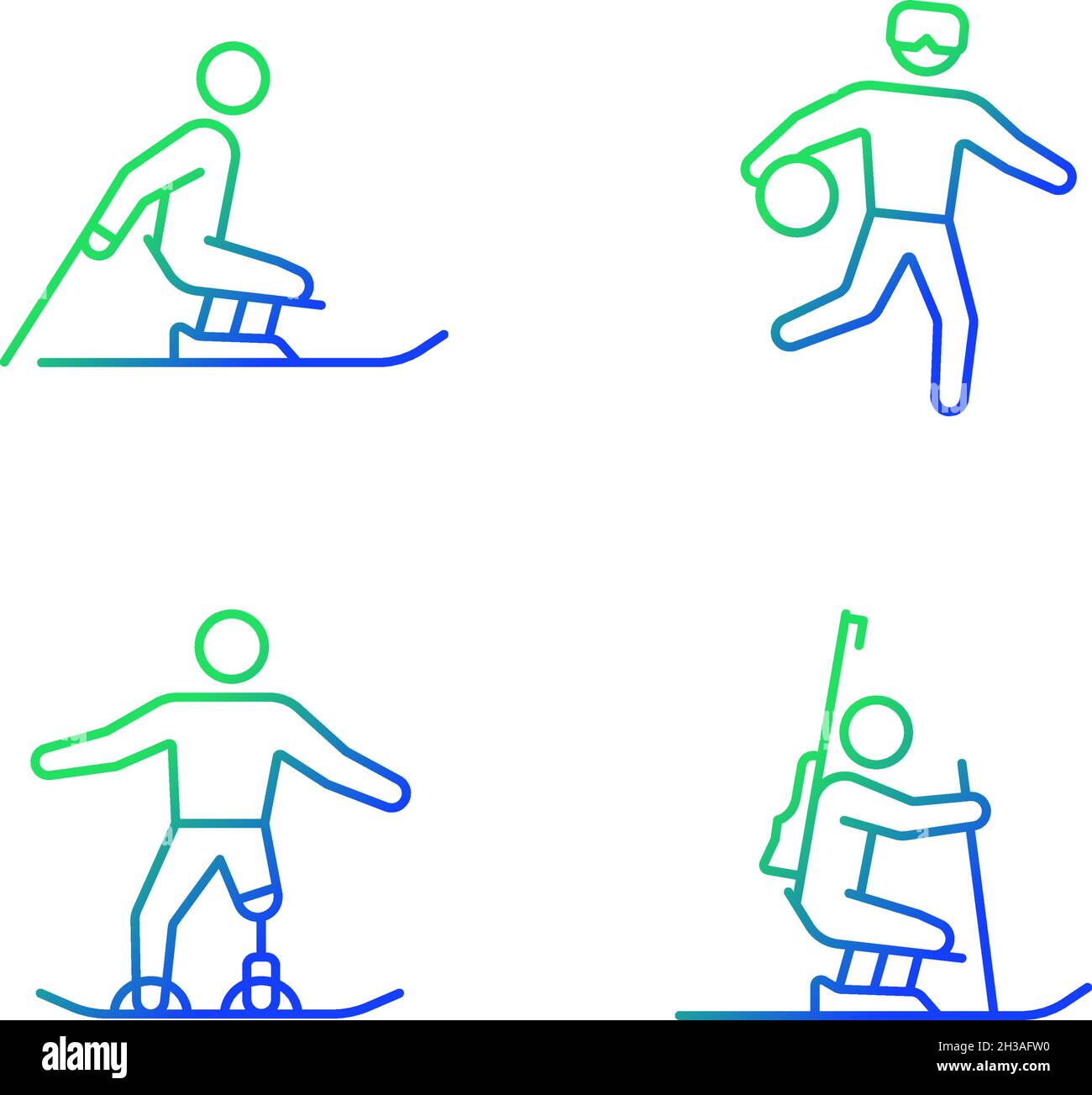 Winter season athletics gradient linear vector icons set Stock Vector