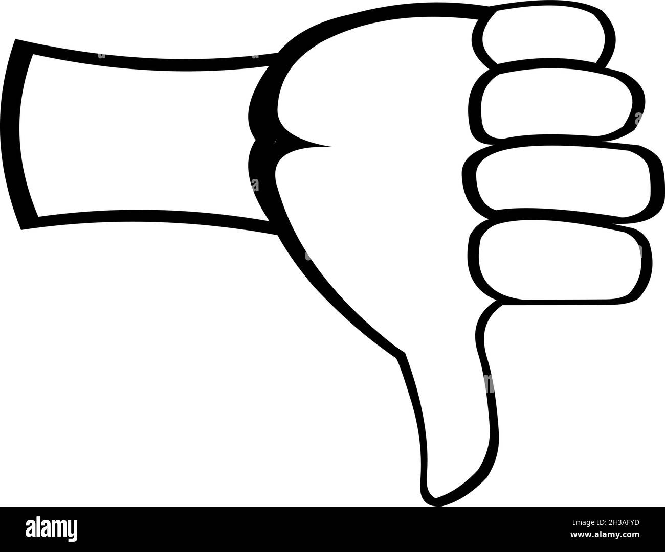 Vector illustration of a hand with I doubt thumb down in black and white, with outlines drawn Stock Vector