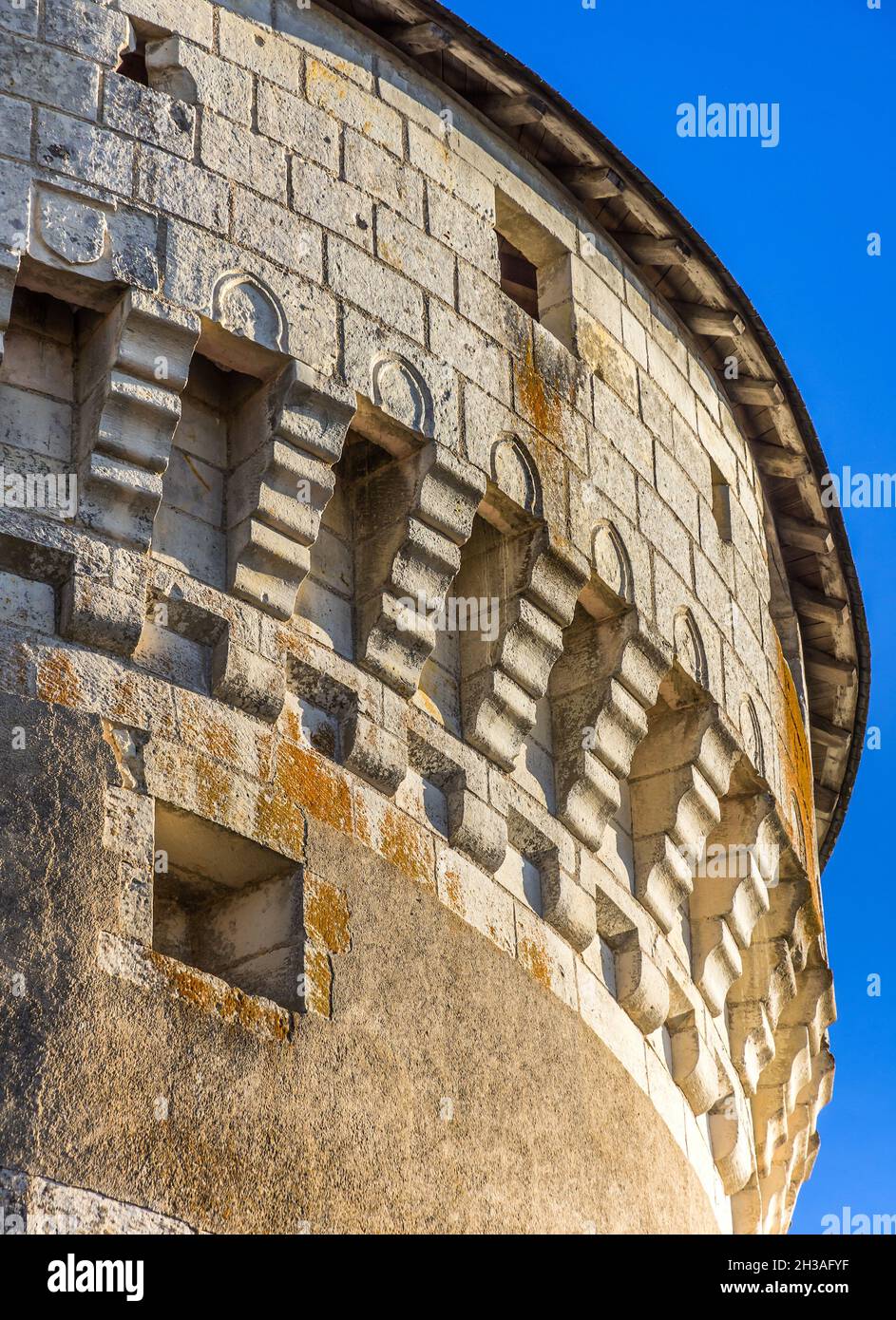 Detail of stonework on tower of the Chateau of Azay-le-Ferron, Indre (36), France. Stock Photo
