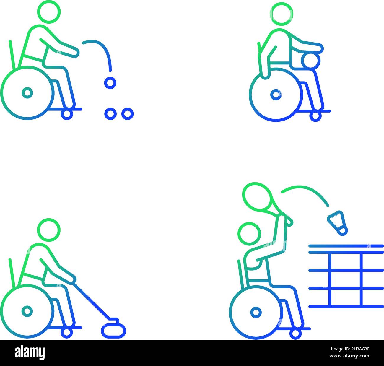 Wheelchair sports gradient linear vector icons set Stock Vector