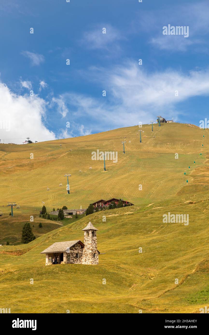 Chair lift to the summit of Seceda mountain. Gardena, South Tyrol Stock Photo