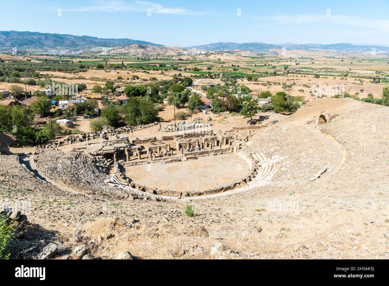 Ruined theatre of Alabanda ancient city in Aydin province of Turkey. Alabanda, also known as Antiochia of the Chrysaorians was a city of ancient Caria Stock Photo