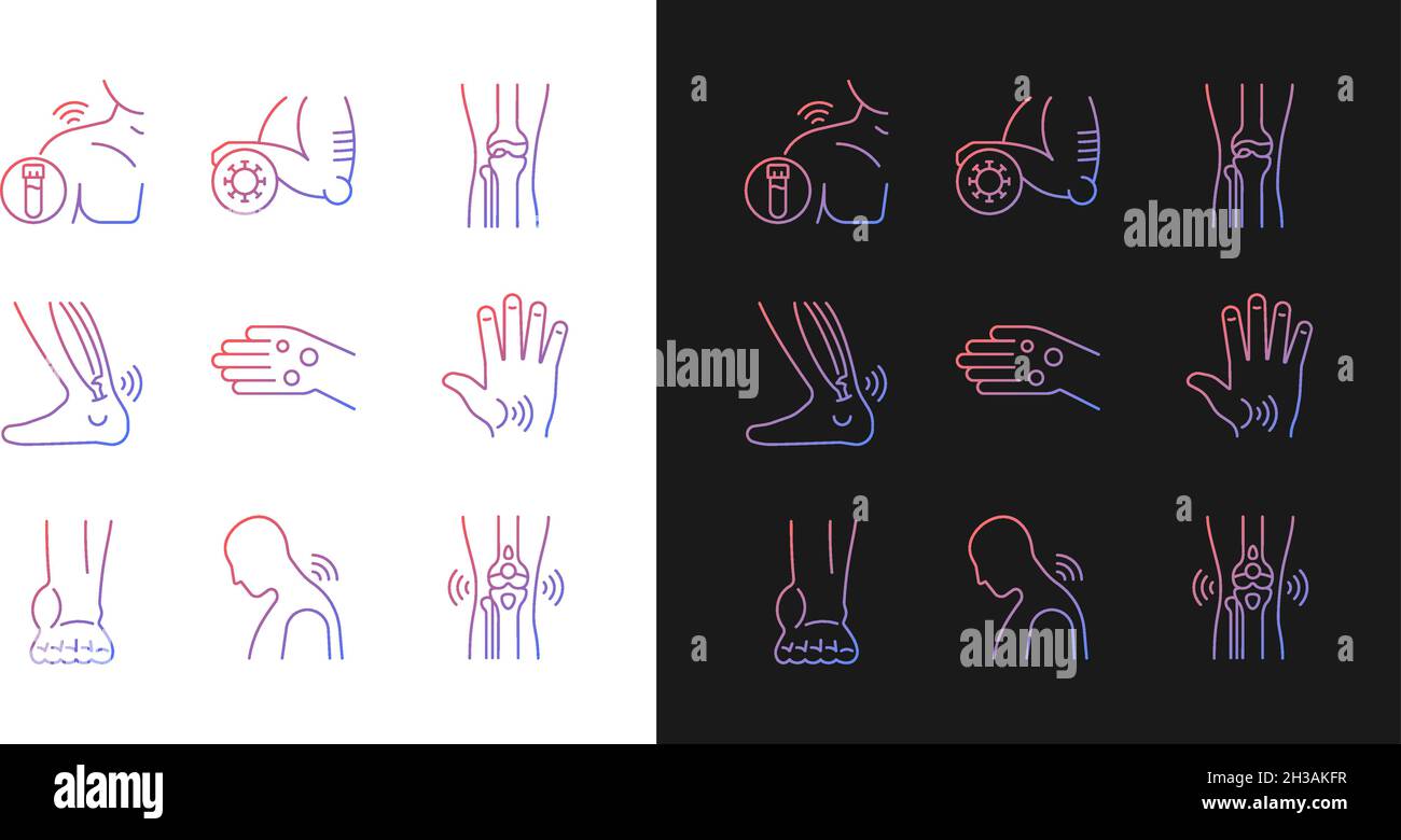 Joint problems gradient icons set for dark and light mode Stock Vector